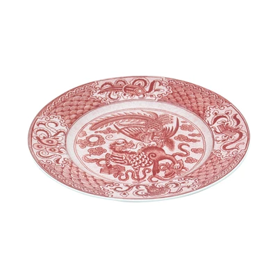 Gambar Kopin Porcelain Piring Saji Keramik Oriental Burung Hong 26 cm - Merah