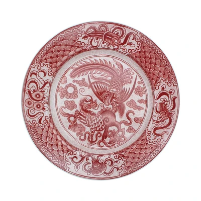 Gambar Kopin Porcelain Piring Saji Keramik Oriental Burung Hong 26 cm - Merah