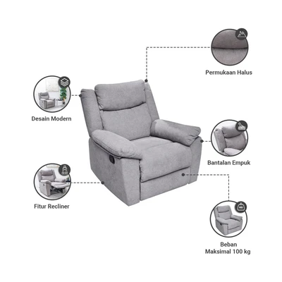 Gambar Informa Gilford Sofa Recliner Fabric 1 Seater - Abu-abu