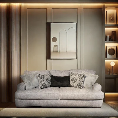 Gambar Ashley Mercado Sofa Fabric 3 Seater - Abu-Abu