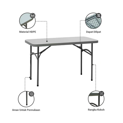 Gambar Maxchief Meja Lipat Serbaguna Plastik HDPE 122 cm - Abu-Abu