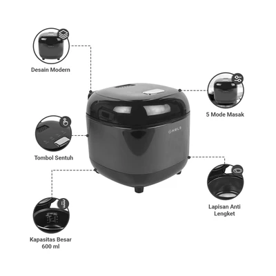 Gambar Kels 600 Ml Havana Rice Cooker Multifungsi - Hitam