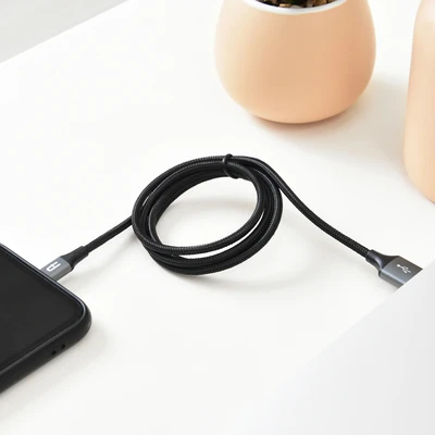 Gambar Ataru Kabel Charger Braided Lightning - Abu-abu