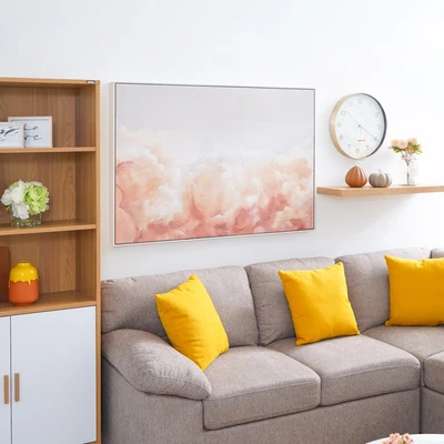 Gambar Informa Lukisan Kanvas Handmade & Print Clouds 122.5x82.5 cm - Orange
