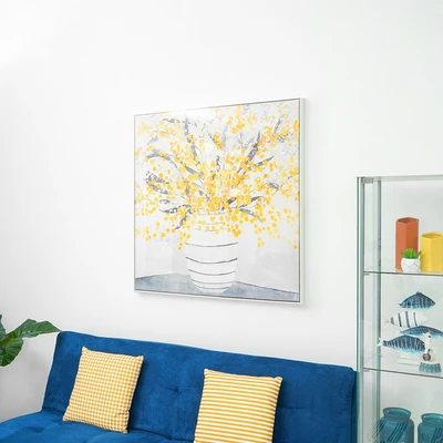 Gambar Informa Lukisan Kanvas Handmade & Print Flower 102.5x102.5 cm - Kuning