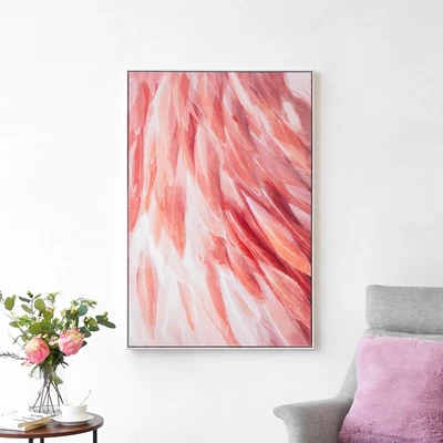 Gambar Informa Lukisan Kanvas Handmade & Print Feather 82.5x122.5 cm - Pink