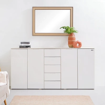 Gambar Informa Dallan Lemari Kabinet 4 Pintu Dengan 5 Laci - Putih/Oak