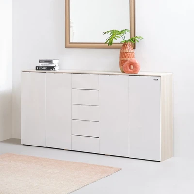 Gambar Informa Dallan Lemari Kabinet 4 Pintu Dengan 5 Laci - Putih/Oak