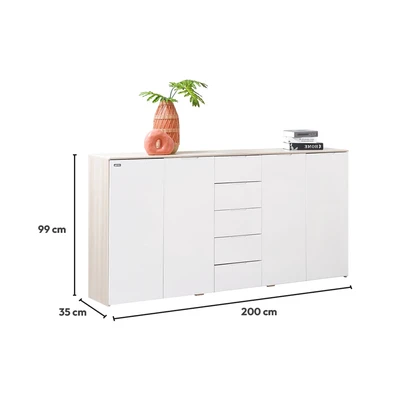 Gambar Informa Dallan Lemari Kabinet 4 Pintu Dengan 5 Laci - Putih/Oak