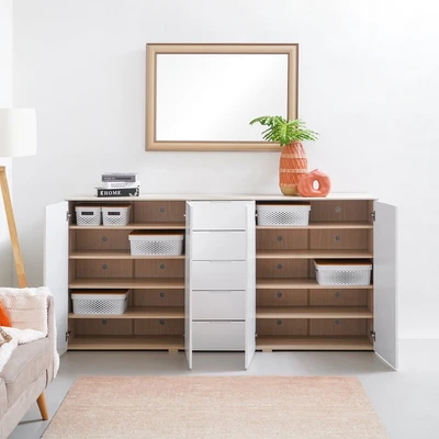 Gambar Informa Dallan Lemari Kabinet 4 Pintu Dengan 5 Laci - Putih/Oak