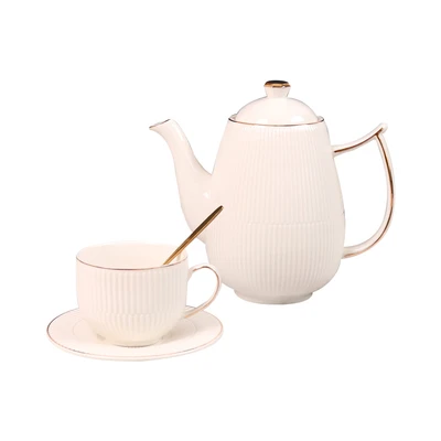 Gambar Appetite Leroy Teko & Cangkir Teh Porcelain Dengan Saucer 1.3 Liter Set 5 pcs - Putih