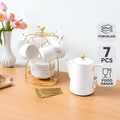 Gambar Appetite Lanster Teko & Cangkir Teh Porcelain Dengan Saucer 1.2 Liter Set 7 pcs - Putih