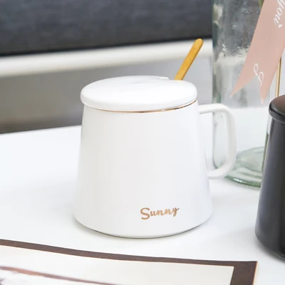 Gambar Appetite Savon Mug Porcelain Dengan Tutup & Pengaduk 350 ml Set 2 pcs - Hitam/Putih