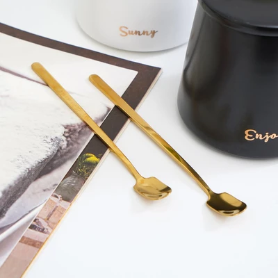 Gambar Appetite Savon Mug Porcelain Dengan Tutup & Pengaduk 350 ml Set 2 pcs - Hitam/Putih
