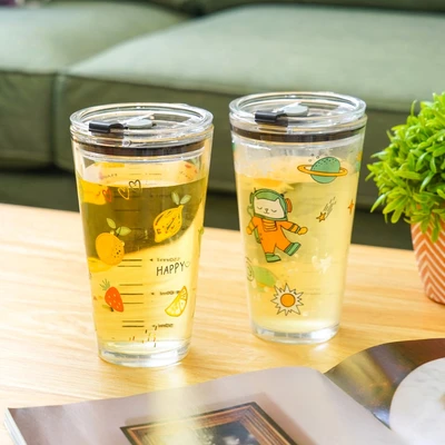 Gambar Selma Jeni Gelas Tumbler Kaca Dengan Tutup & Sedotan 440 ml Transparan