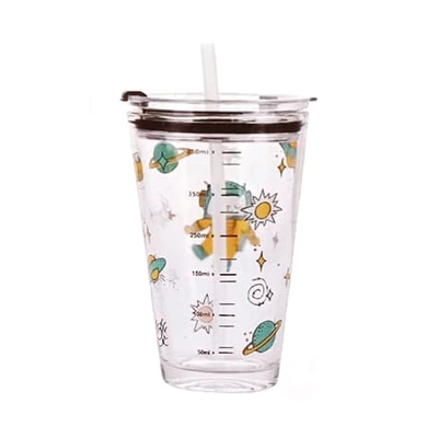 Gambar Selma Jeni Gelas Tumbler Kaca Dengan Tutup & Sedotan 440 ml Transparan