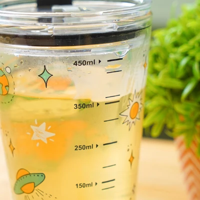 Gambar Selma Jeni Gelas Tumbler Kaca Dengan Tutup & Sedotan 440 ml Transparan