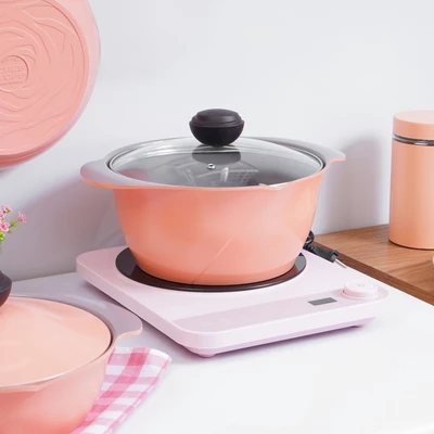 Gambar Cheftopf 24 Cm Panci Casserole Dengan Tutup Kaca - Peach