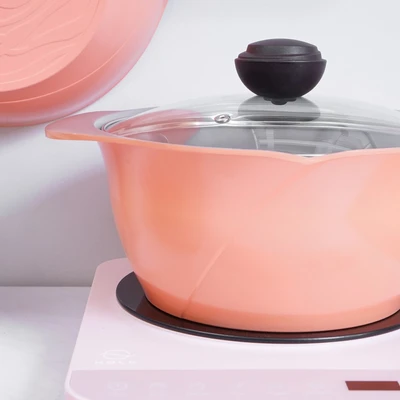 Gambar Cheftopf 24 Cm Panci Casserole Dengan Tutup Kaca - Peach