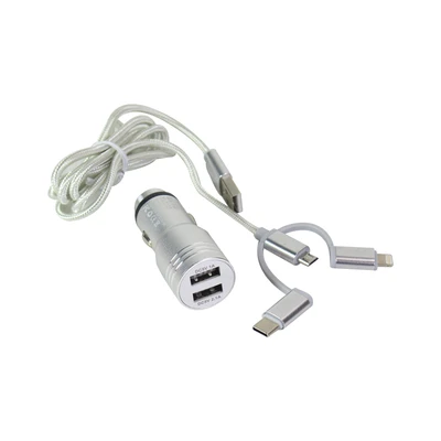 Gambar Otto Klasse Charger Mobil & Kabel USB 3 In 1 - Silver