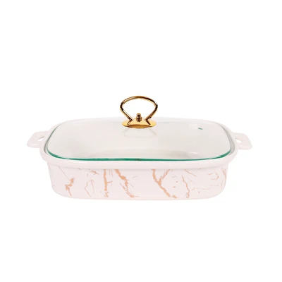 Gambar Appetite Wadah Saji Casserole Porcelain Marble 33x22 cm - Gold