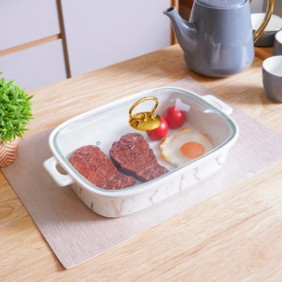 Gambar Appetite Wadah Saji Casserole Porcelain Marble 33x22 cm - Gold