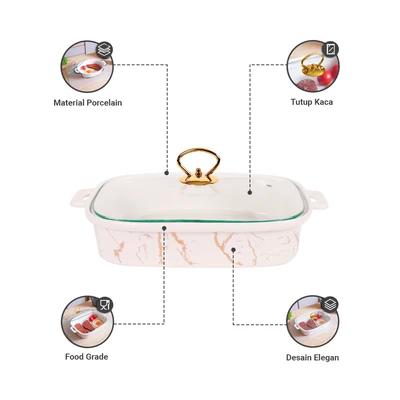 Gambar Appetite Wadah Saji Casserole Porcelain Marble 33x22 cm - Gold