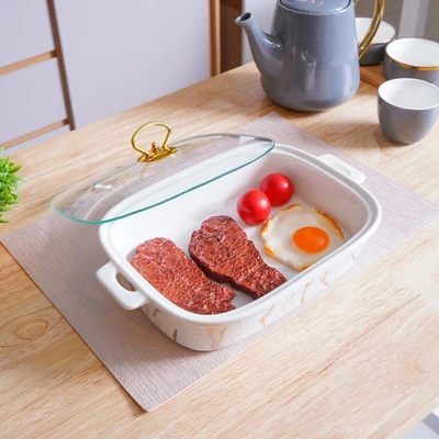 Gambar Appetite Wadah Saji Casserole Porcelain Marble 33x22 cm - Gold