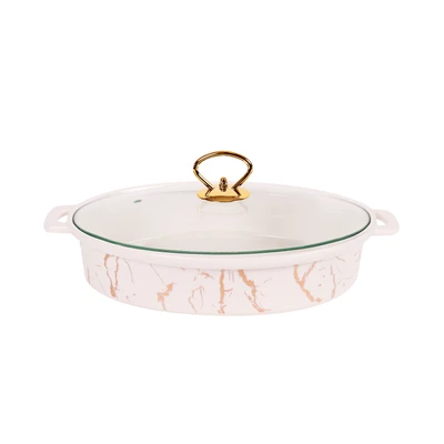 Gambar Appetite 33 cm Wadah Saji Casserole Porcelain Oval Marble - Putih