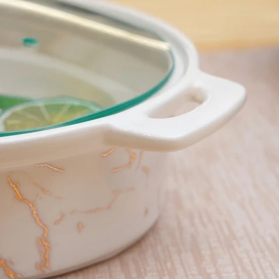 Gambar Appetite 33 cm Wadah Saji Casserole Porcelain Oval Marble - Putih