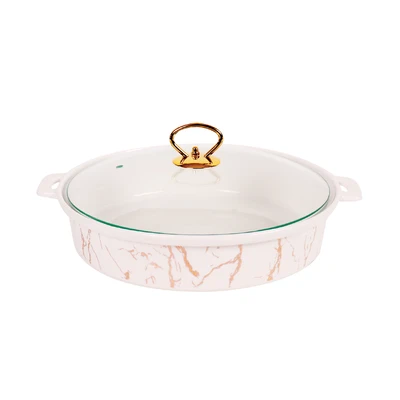 Gambar Appetite Wadah Saji Casserole Porcelain Round Marble 33 cm - Putih
