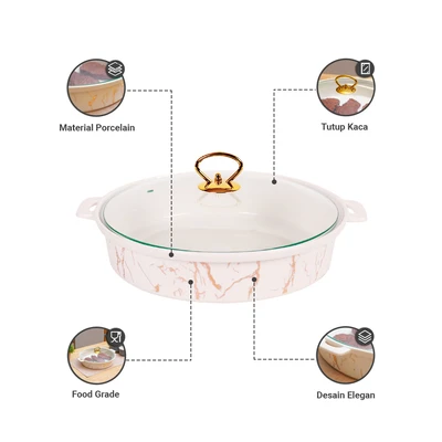 Gambar Appetite Wadah Saji Casserole Porcelain Round Marble 33 cm - Putih
