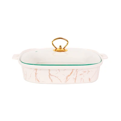 Gambar Appetite Wadah Saji Casserole Porcelain Marble 33 cm - Gold