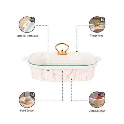Gambar Appetite Wadah Saji Casserole Porcelain Marble 33 cm - Gold