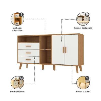 Gambar Informa Grecia Kabinet 2 Pintu Dengan 3 Laci - Putih Oak