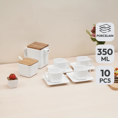 Gambar Appetite Heidie Teko & Cangkir Teh Porcelain Dengan Saucer 850 ml Set 10 Pcs - Putih