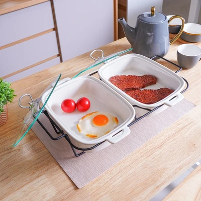 Gambar Appetite Twins Wadah Saji Casserole Dengan Rak 28 cm - Putih