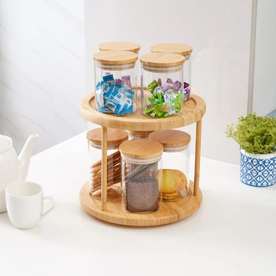 Gambar Informa Clement Stoples Borosilicate Dengan Rak 2 Tingkat Set 8 Pcs - Cokelat