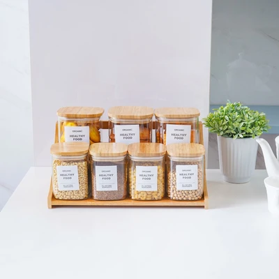 Gambar Informa Clarke Stoples Kaca Dengan Rak 2 Tingkat Set 7 Pcs - Cokelat