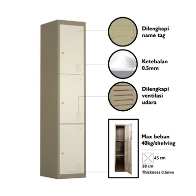 Gambar Informa Kiev Loker Besi 3 Pintu - Cokelat Muda