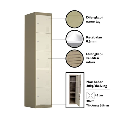 Gambar Informa Kiev Loker Besi 5 Pintu - Cokelat Muda