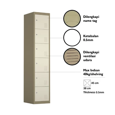 Gambar Informa Kiev Loker Besi 6 Pintu - Cokelat Muda
