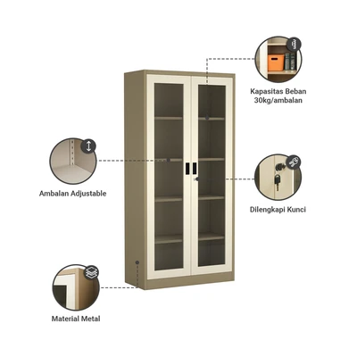 Gambar Informa Kiev Lemari Arsip Kantor Metal 2 Pintu Kaca - Cokelat