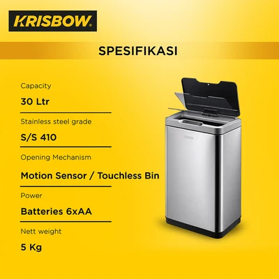 Gambar Krisbow Tempat Sampah Sensor Gerak Stainless Steel Rectangle 30 Liter - Hitam/Silver