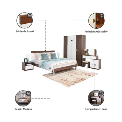 Gambar Informa 160x200 Cm Onyx V Set Kamar Tidur - Putih/cokelatwalnut