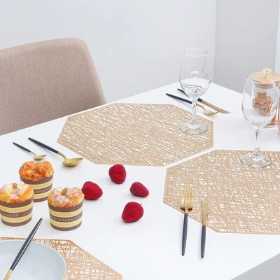 Gambar Appetite Lacer Tatakan Piring Octagon 38X38 cm Set 4 pcs - Gold