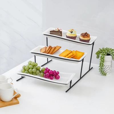 Gambar Appetite Halsey Wadah Saji Porcelain Dengan Rak Set 4 pcs - Putih