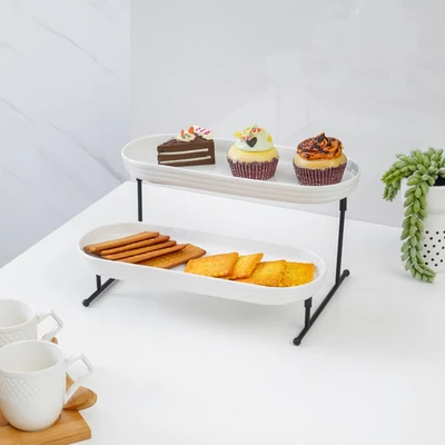 Gambar Appetite Hellen Wadah Saji Dengan Rak 2 Tingkat Set 3 pcs - Putih