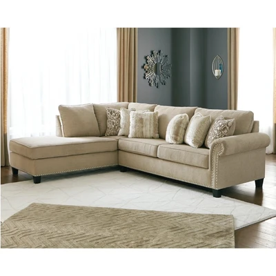 Gambar Ashley Dovemont Sofa L Sectional Fabric Kiri - Cokelat