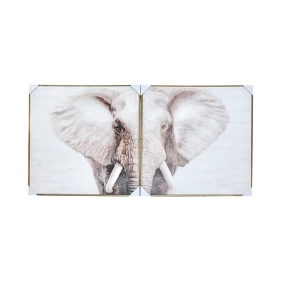 Gambar Informa Lukisan Kanvas Handmade & Print Elephant 80x80 cm Set 2 Pcs - Mix